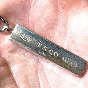 Tiffany & Co. Sterling Silver .925 Bar Pendant 1837 18" Snake Chain Necklace 13g